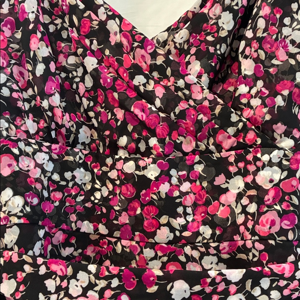 White House Black Market Black and Pink Floral Ruffle Midi Dress - Picture 15 of 15
